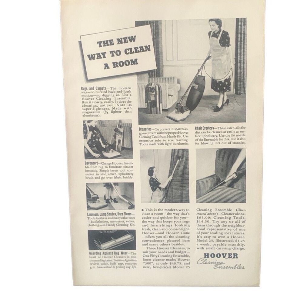 Vintage 1938 Hoover New Way to Clean a Room Ad Advertisement